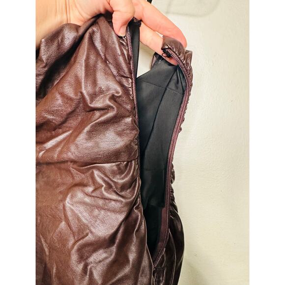 A.L.C. Brown Faux Leather Sleeveless Strapless Ruched Side Cutout Andie Dress 8 - Picture 15 of 16